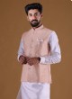 Thread Work Peach Nehru Jacket Suit