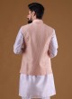 Thread Work Peach Nehru Jacket Suit