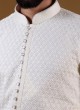 Thread Work Kurta Pajama In Off-White Color