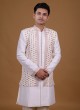 Thread Work Nehru Jacket Suit In Off White Color