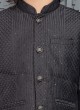 Designer Thread Work Nehru Jacket Set In Dark Grey