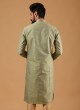 Art Silk Olive Green Kurta Pajama