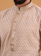 Lucknowi Work Kurta Pajama In Golden Color