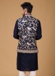 Resham Work Nehru jacket Suit In Navy Blue