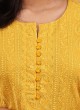 Mustard Yellow Floral Embroidered Lucknowi Kurti