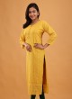 Mustard Yellow Floral Embroidered Lucknowi Kurti