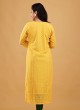 Mustard Yellow Floral Embroidered Lucknowi Kurti