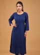 Lucknowi Straight Kurti In Navy Blue Color