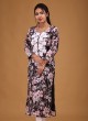 Flower Print Kurti In Dark Grey Color