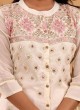 Zari Work Kurti Set In Cream Color