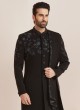 Black Embroidered Indowestern Set In Imported Fabric