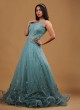 Designer Embroidery Net Gown In Sky Blue Color