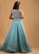 Designer Embroidery Net Gown In Sky Blue Color