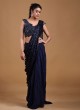 Designer Pleated Saree In Navy Blue