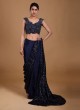 Designer Pleated Saree In Navy Blue