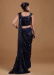 Designer Pleated Saree In Navy Blue