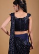 Designer Pleated Saree In Navy Blue