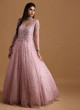 Pink Gown In Net With Stone Work