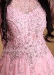 Baby Pink Stone Work Net Designer Gown