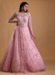 Baby Pink Stone Work Net Designer Gown