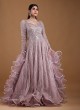 Lavender Gown In Georgette With Mirror Work