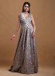 Sequins Work Designer Gown In Grey Color