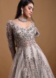 Net Designer Gown In Grey Color