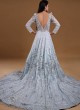 Sky Blue Floral Sequins Embellished Wedding Gown with Trail