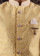 Plastic Mirror Work Nehru Jacket Suit In Yellow Color