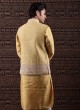 Plastic Mirror Work Nehru Jacket Suit In Yellow Color