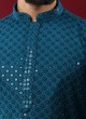 Festive Kurta Pajama In Teal Blue Color