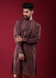 Printed Kurta Pajama In Brown Color