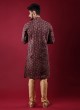 Printed Kurta Pajama In Brown Color