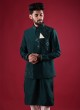 Designer Nehru Jacket Suit In Bottle Green