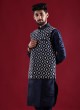Simple And Sober Nehru Jacket Suit In Navy Blue Color