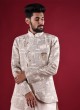 Brocade Silk Nehru Jacket Suit In Cream Color