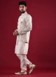 Brocade Silk Nehru Jacket Suit In Cream Color