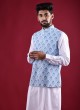 Thread Wok Printed Nehru Jacket In Sky Blue