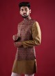 Printed Nehru Jacket Suit In Multi Color