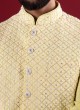 Thread Work Nehru Jacket Suit In Lemon Yellow