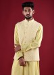 Thread Work Nehru Jacket Suit In Lemon Yellow