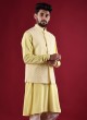 Thread Work Nehru Jacket Suit In Lemon Yellow