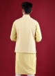 Thread Work Nehru Jacket Suit In Lemon Yellow