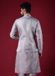 Self Design Nehru Jacket Suit In Grey Color