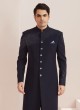 Navy Blue Imported Silk Indowestern Set