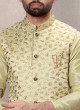 Light Pista Green Color Zari Work Nehru Jacket Suit