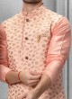 Silk Nehru Jacket Suit With Zari work In Peach Color