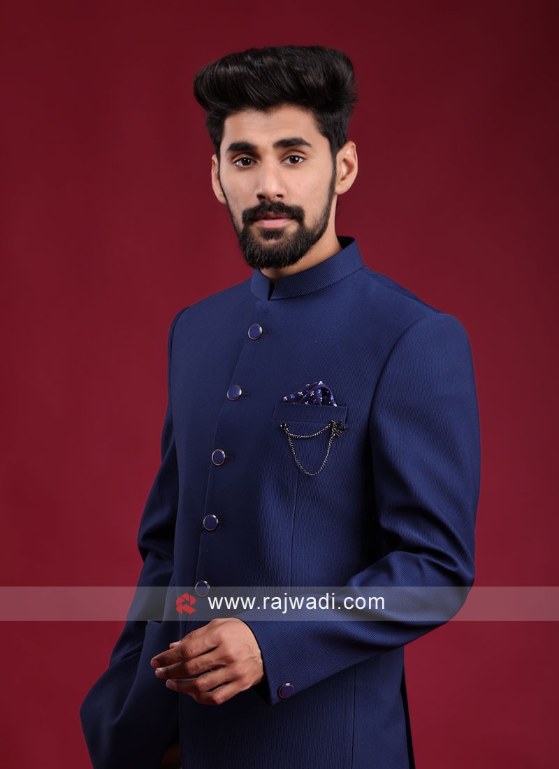 Royal Blue Emboss Jodhpuri Suit