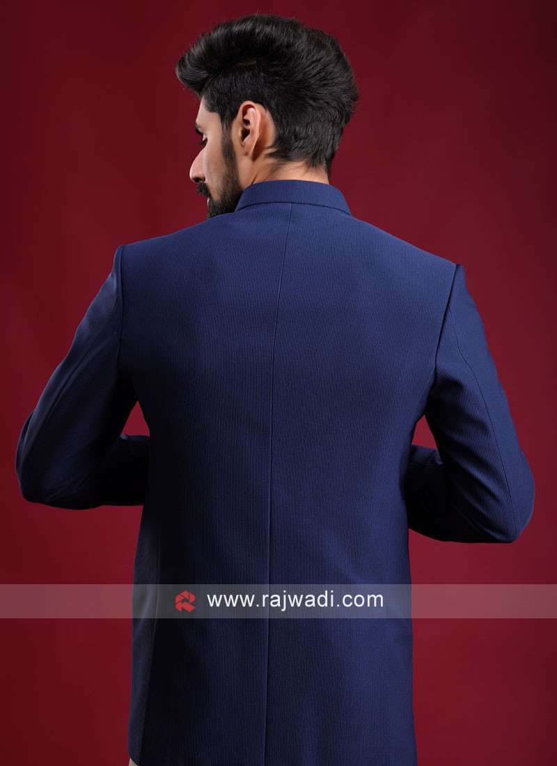 Royal Blue Emboss Jodhpuri Suit