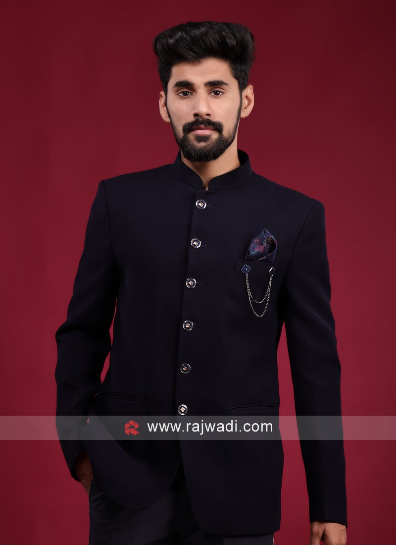 Japan Lachka Navy Blue Jodhpuri Suit